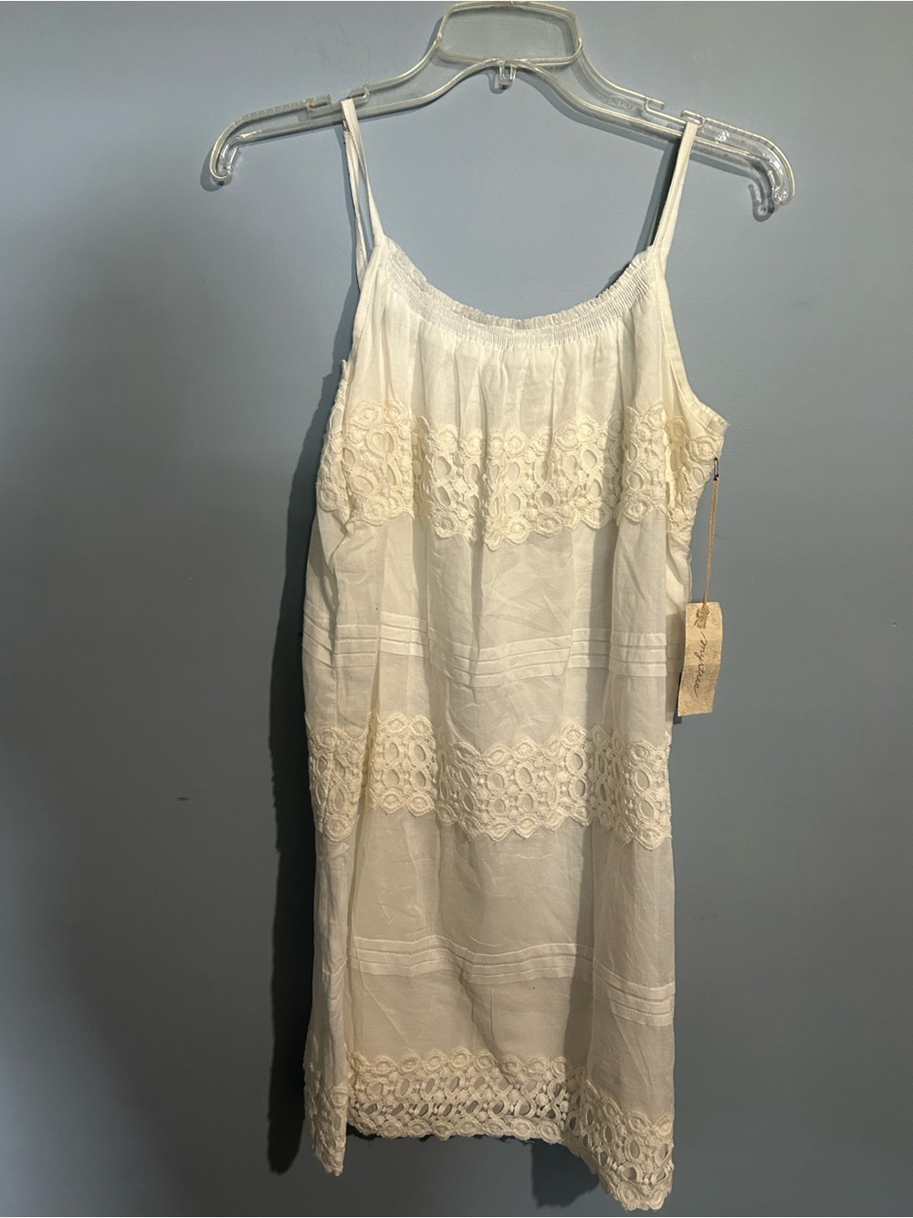 Mystree White Lace-Panel Spaghetti Strap Midi Dress